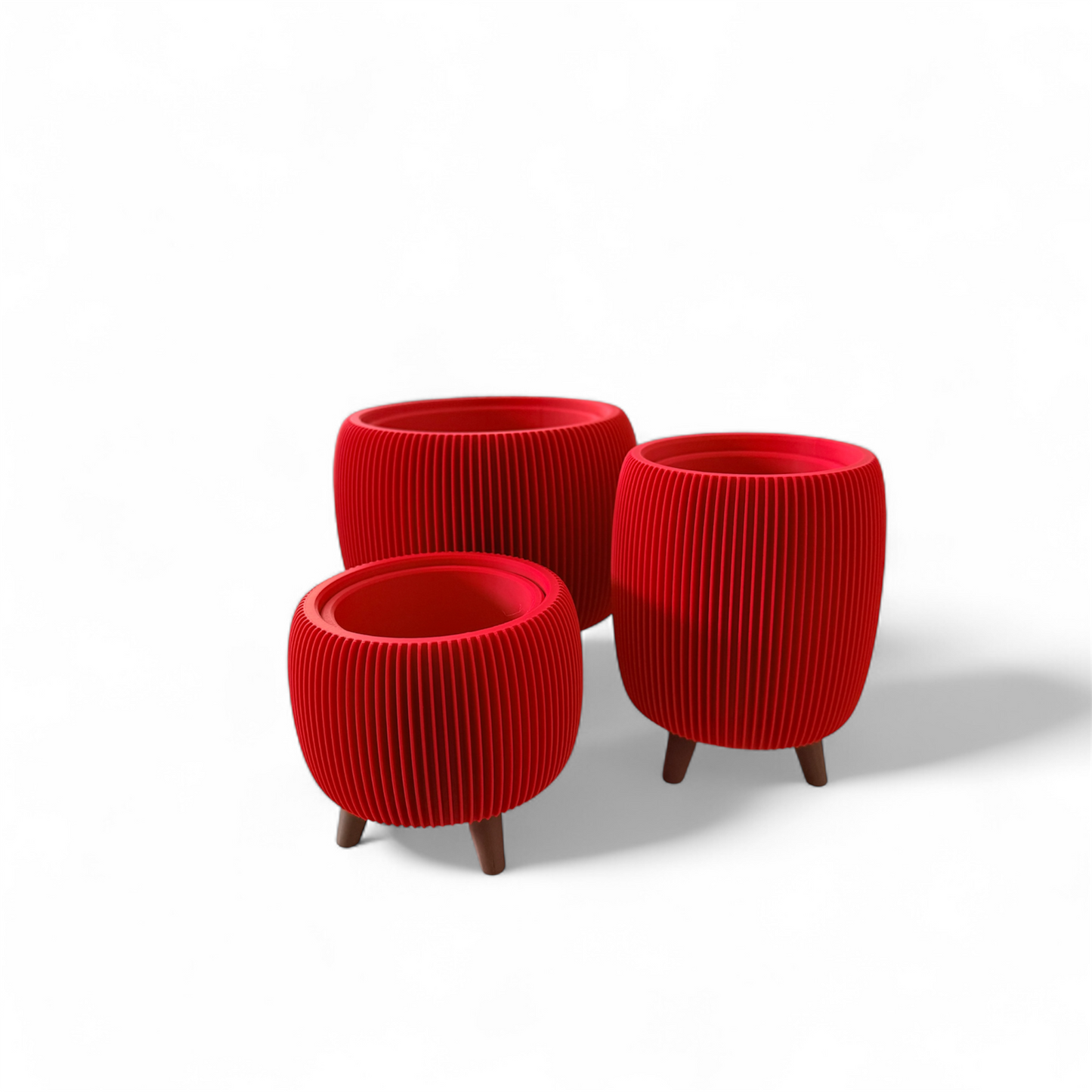 Retro Ribbed Planter - Red