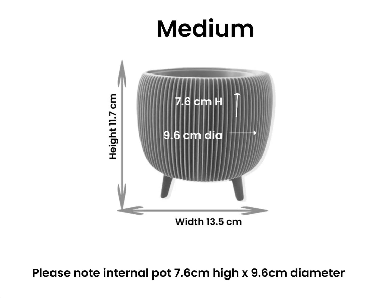 Retro ribbed planter size guide