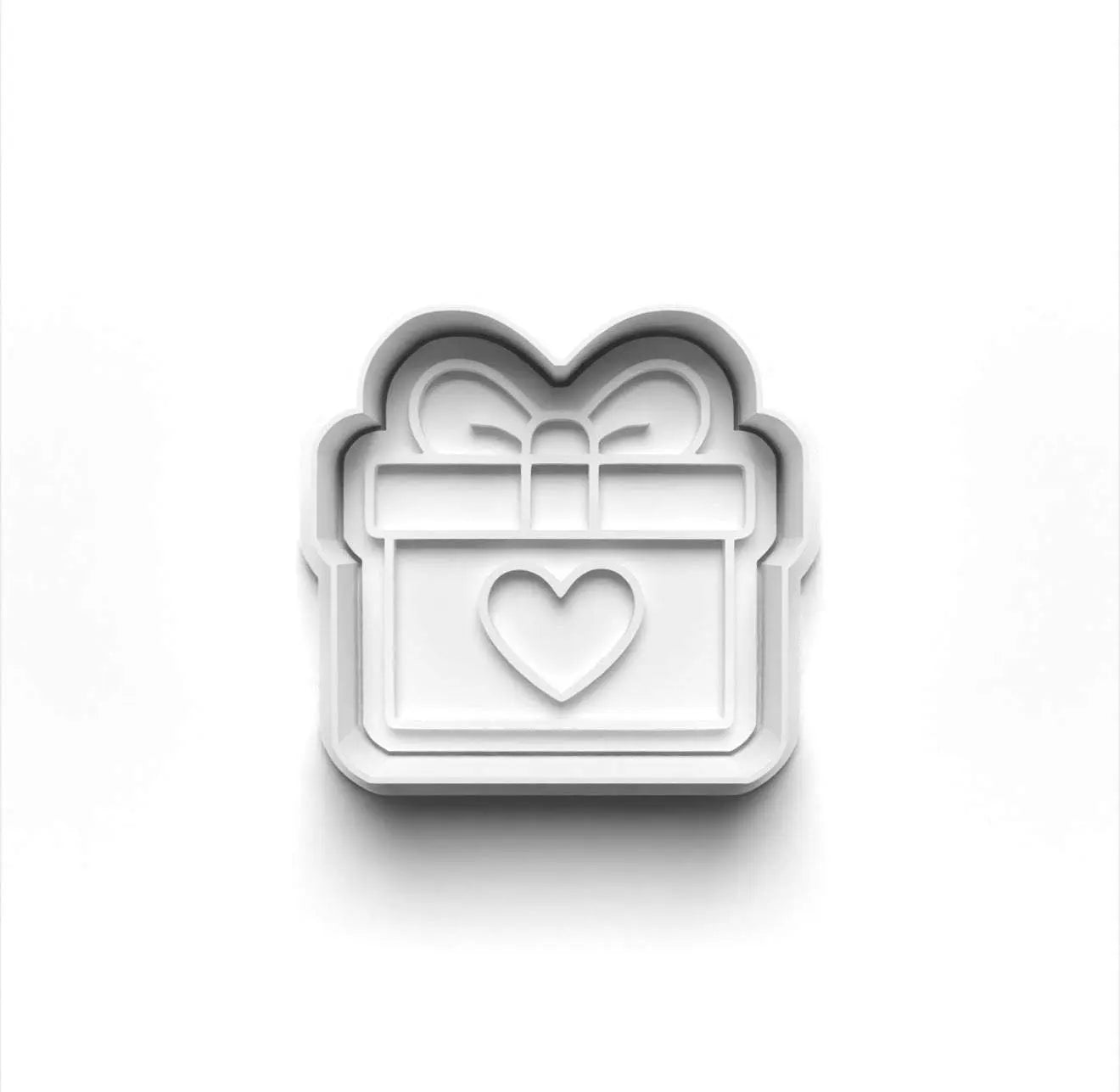 Heart giftbox cookie cutter for fondant and dough shaping, perfect for 1st birthday cookies, 6x6.5cm size
