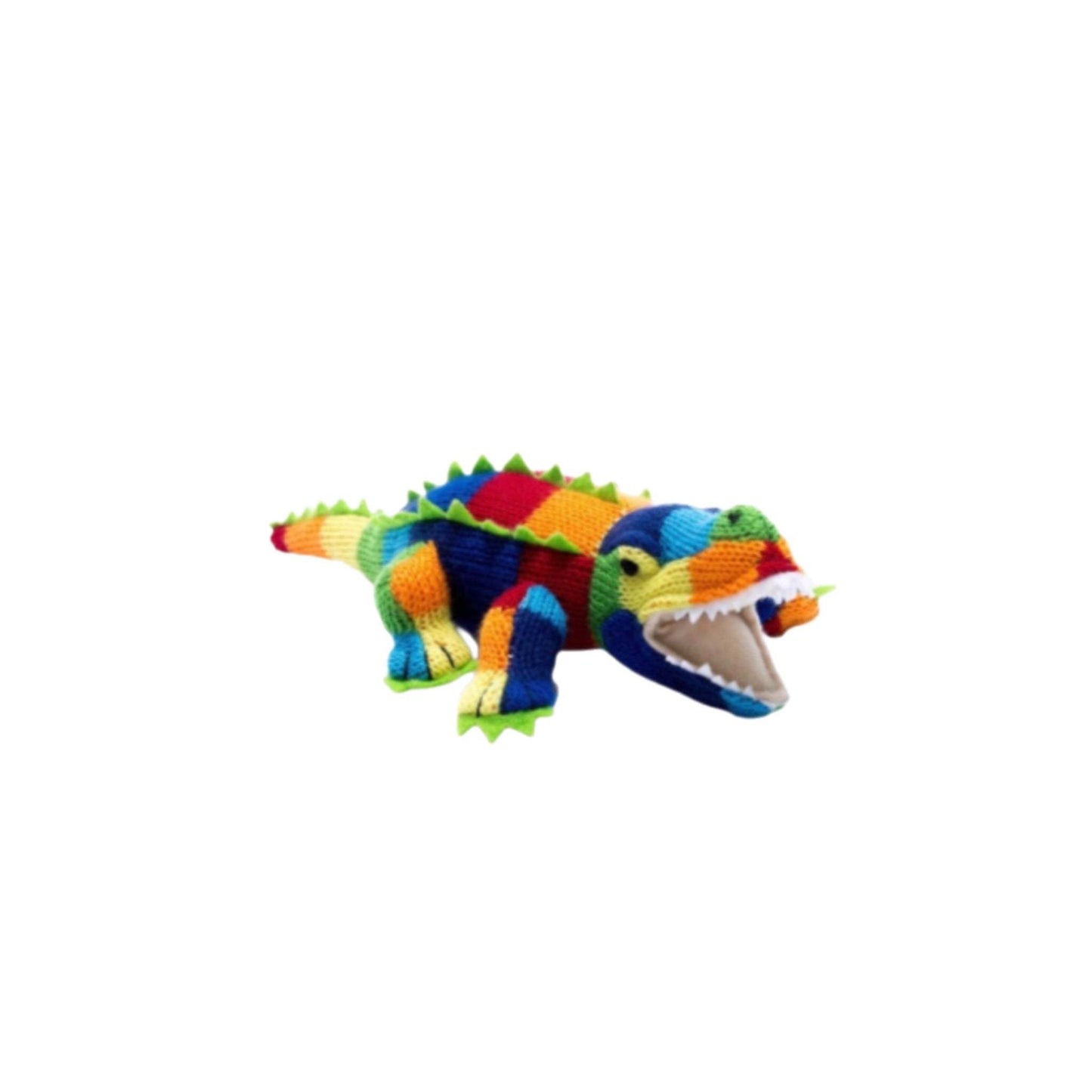 Best Years Knitted bright stripe crocodile baby rattle soft and colourful toy