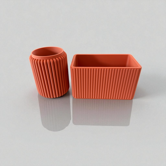 Modern Terracotta Ribbed Desk Tidy Duo