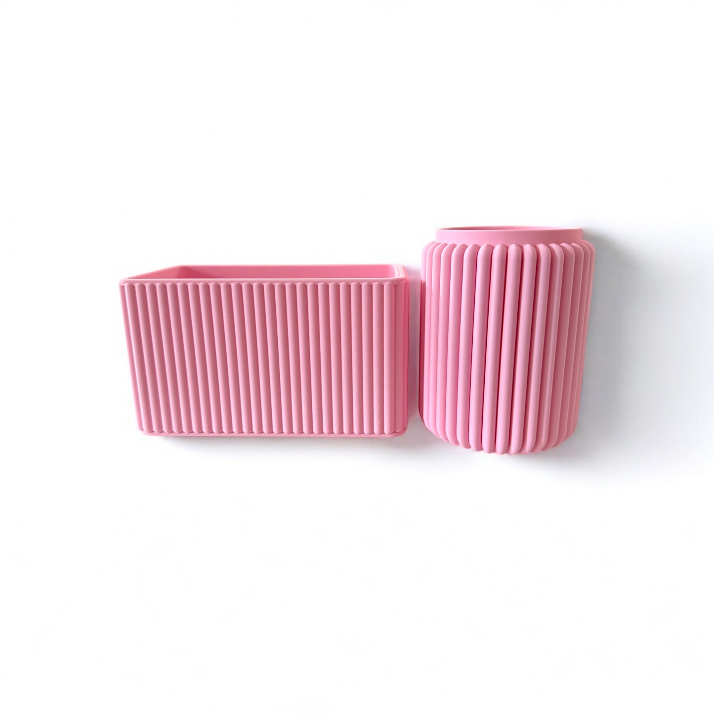 Modern Baby Pink Ribbed Desk Tidy Duo