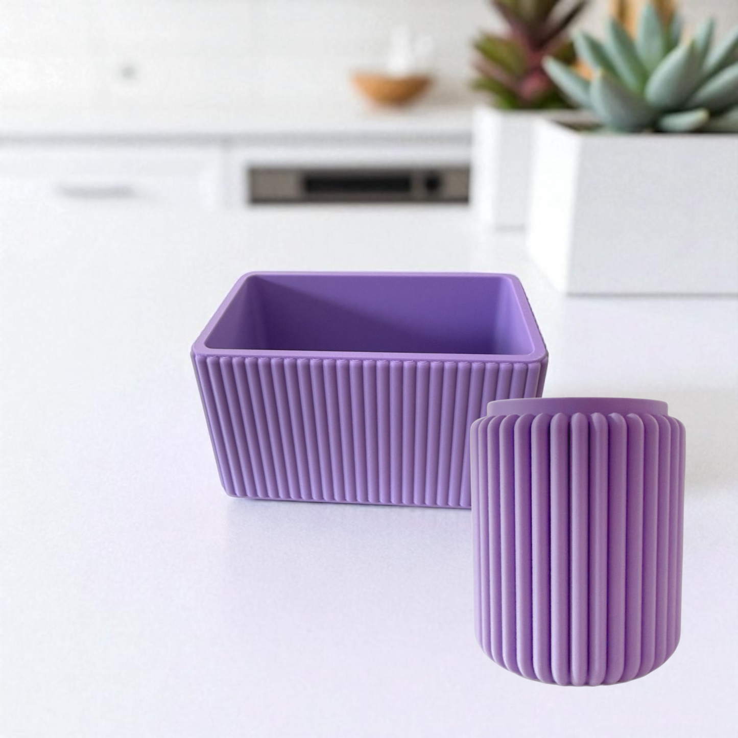 Modern Lilac Ribbed Desk Tidy Duo with pen pot organizing desk essentials