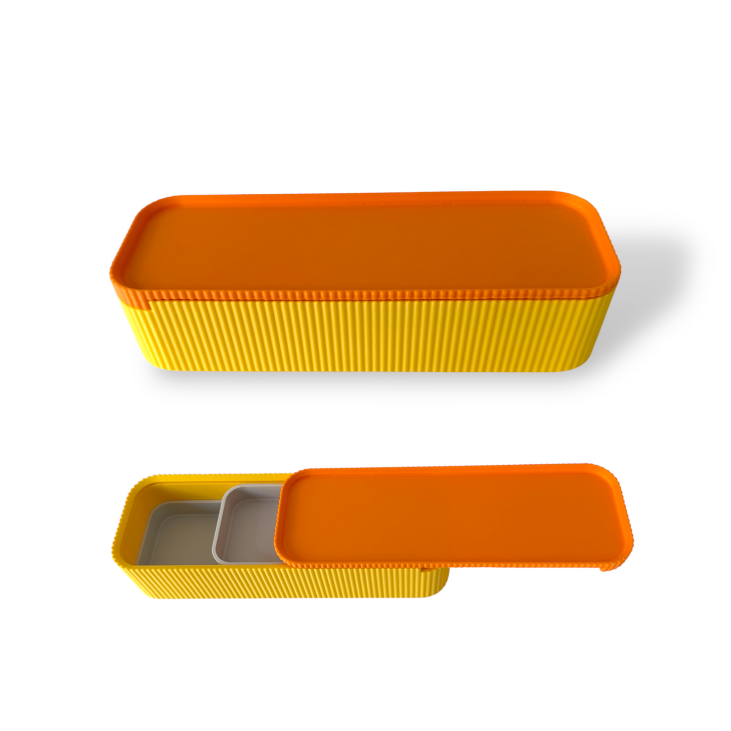 Yellow and Orange Pencil Case with Sliding Lid