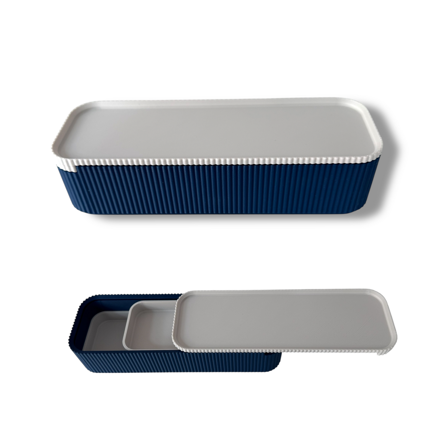 Navy and Bone Pencil Case with Sliding Lid