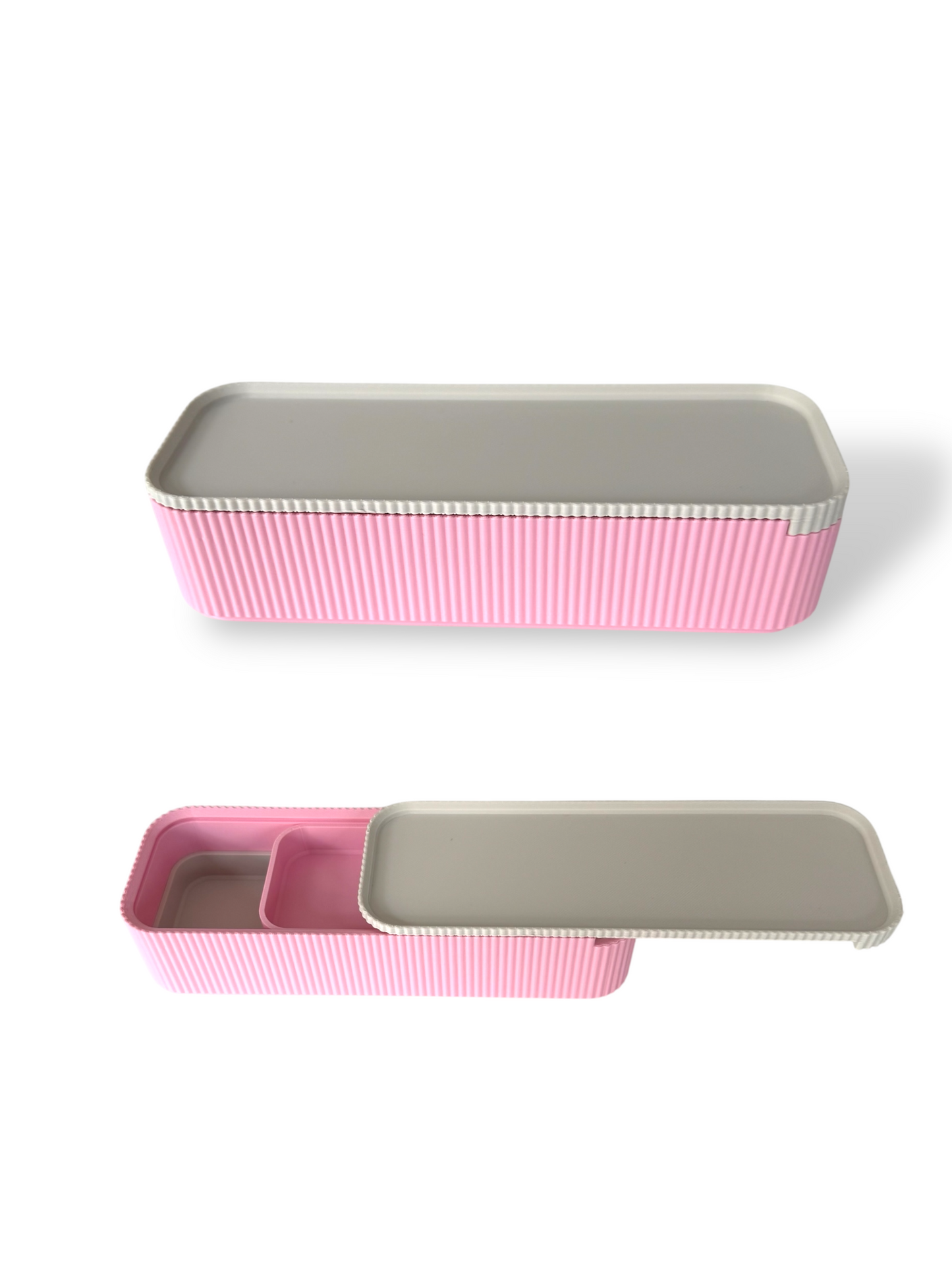 Pastel Pink and Bone Pencil Case with Sliding Lid