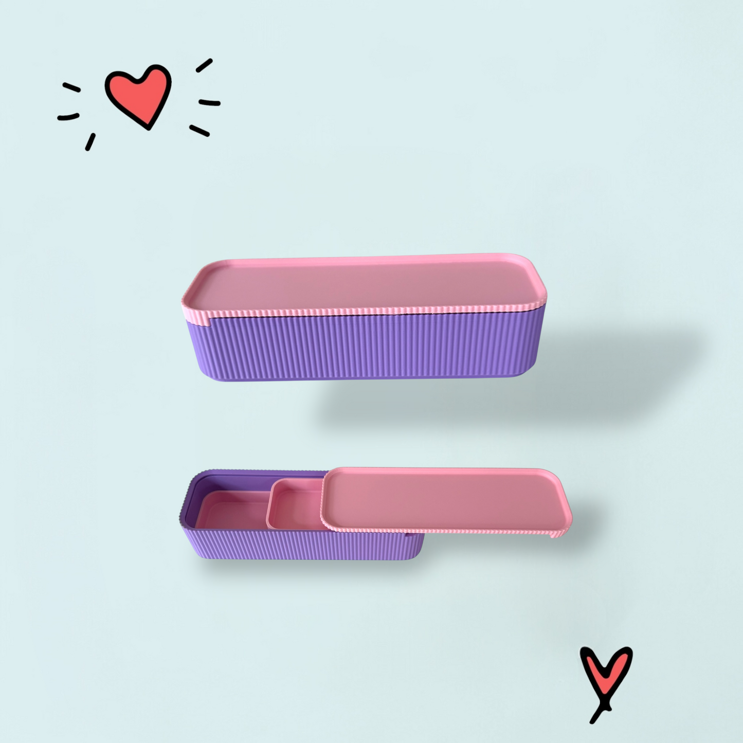 Lilac and Pink Pencil Case with Sliding Lid