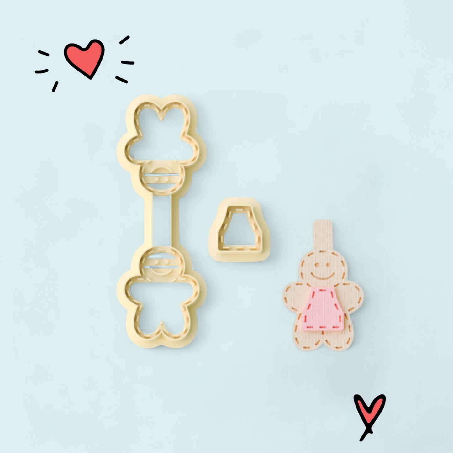 Gingerbread Girl polymer clay keychain cutter with sharp edge for detailed sculpting, made in the UK from durable PLA