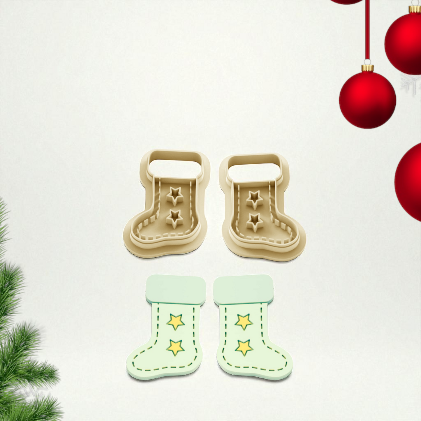 Christmas Stocking Clay Cutter Duo 25mm with sharp edge for detailed clay work, durable PLA material made in the UK