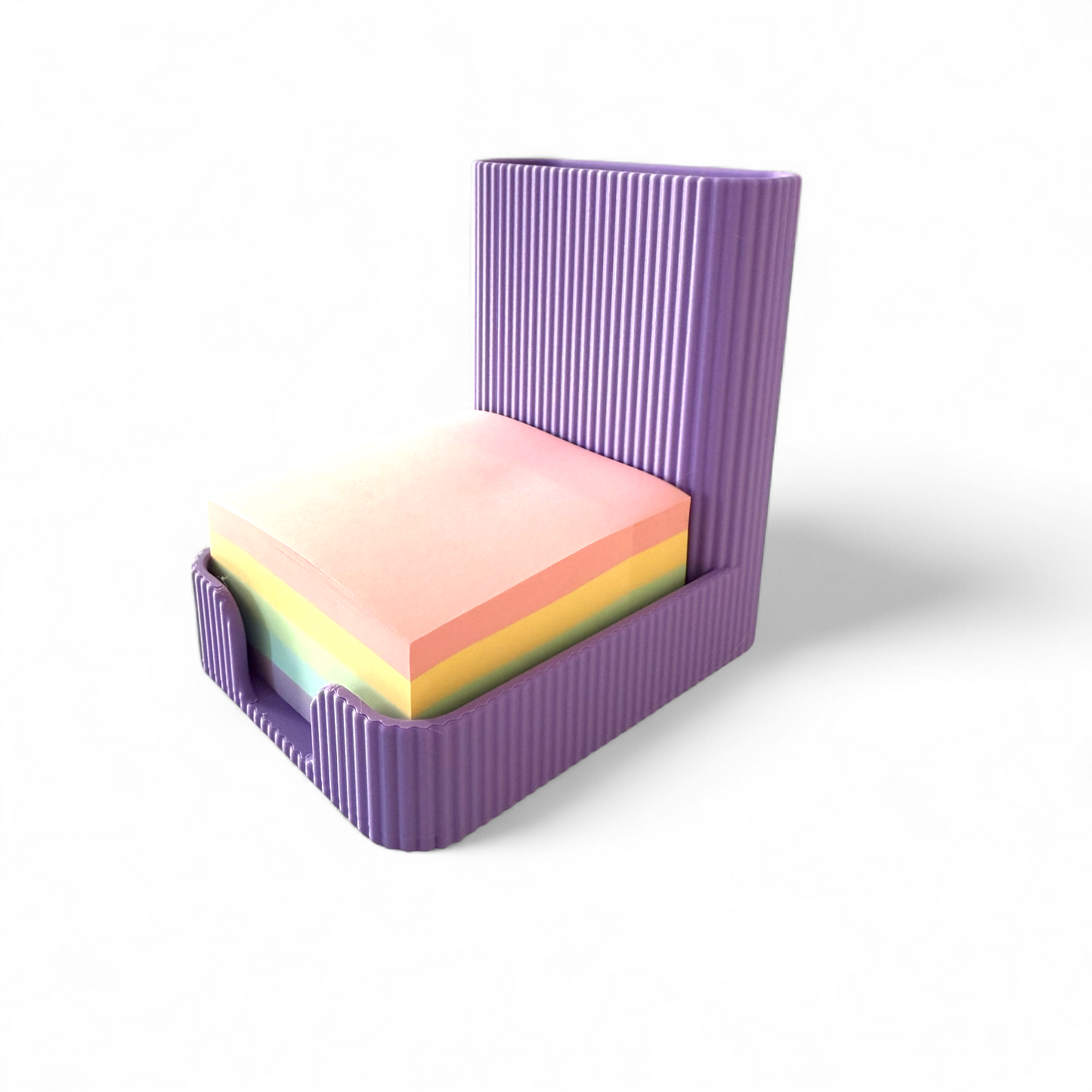 Lilac Sticky Notes Pen Pot with ribbed texture and integrated pen holder for tidy workspace
