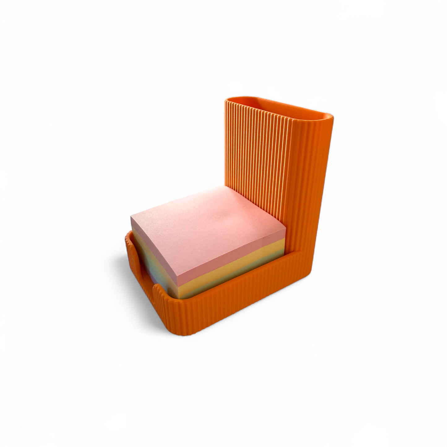 Pumpkin matte sticky notes pen pot with ribbed texture and integrated pen holder