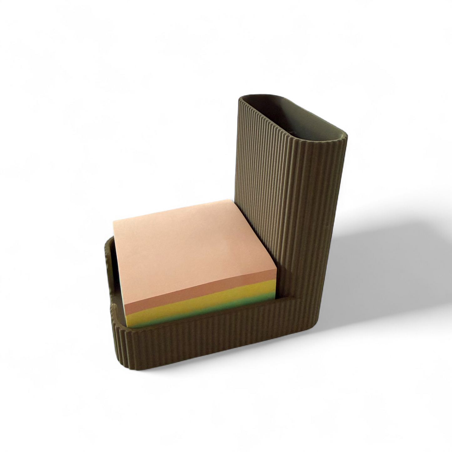 Coffee ribbed Sticky Notes Pen Pot with pen slot and integrated sticky notes holder