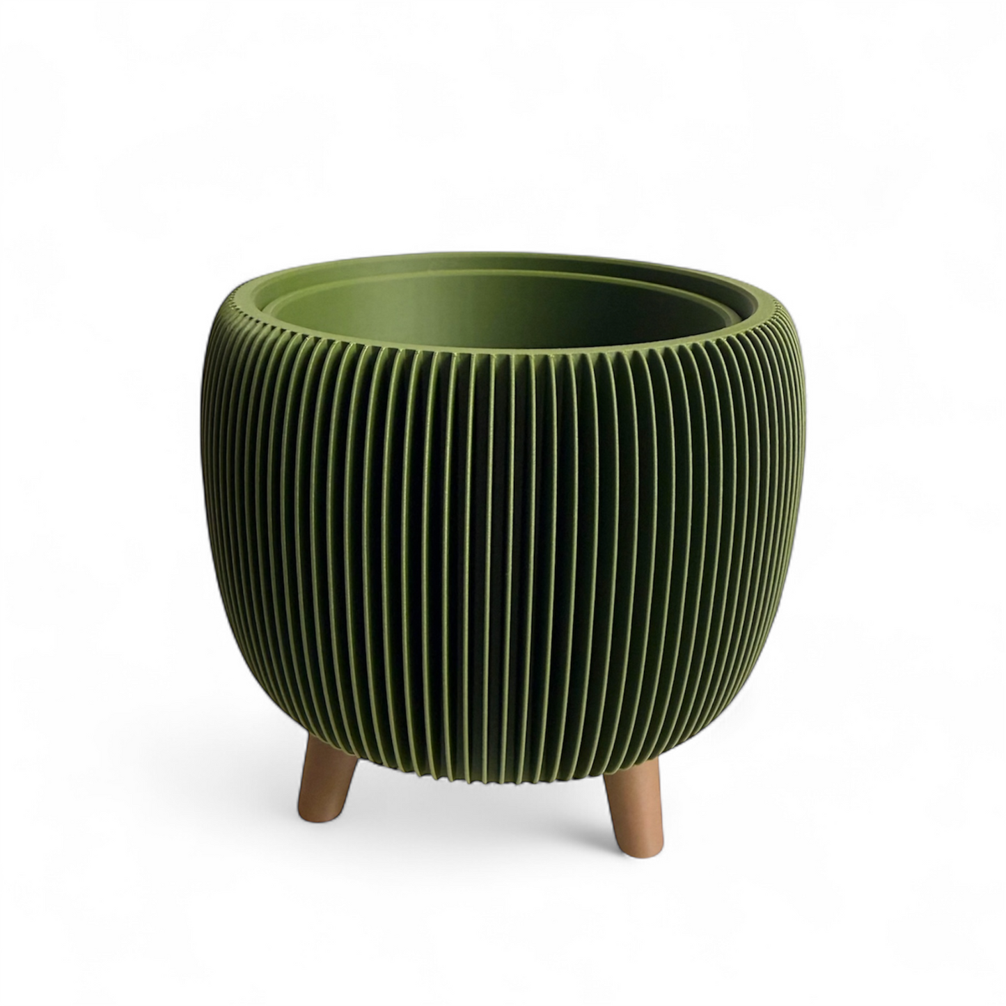 Retro Ribbed Planter - Olive