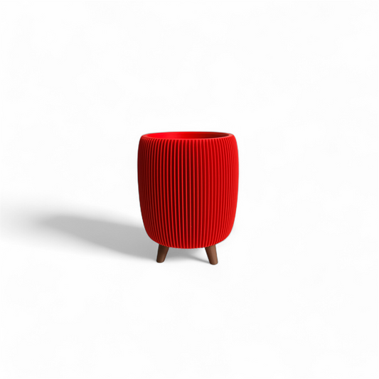 Retro Ribbed Small Planter - Red