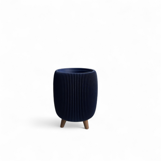 Retro Ribbed Small Planter - Navy