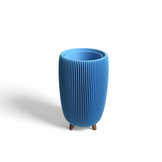 Retro Ribbed High Planter - Sky