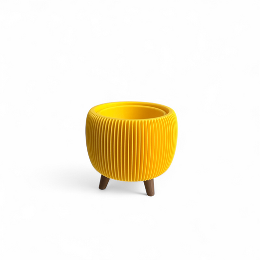 Retro Ribbed Mini Planter - Yellow