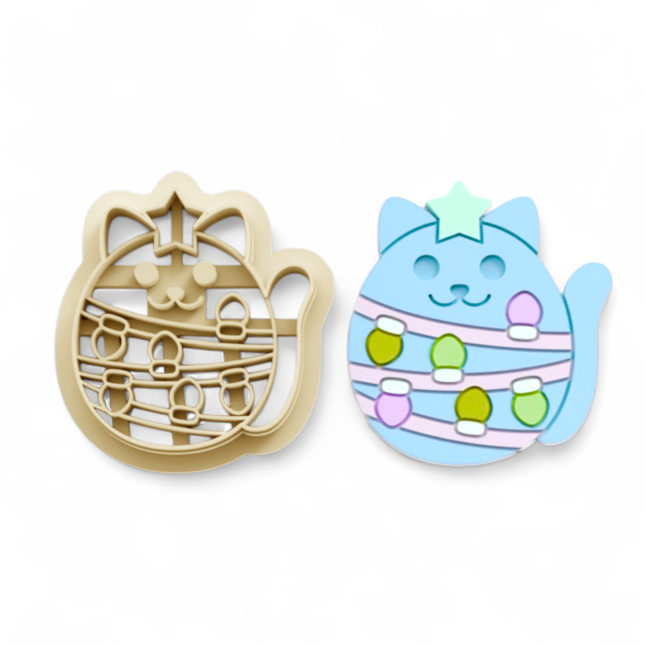 Christmas Tree Cat 25mm cutter for festive crafting made from high-grade PLA with sharp edges