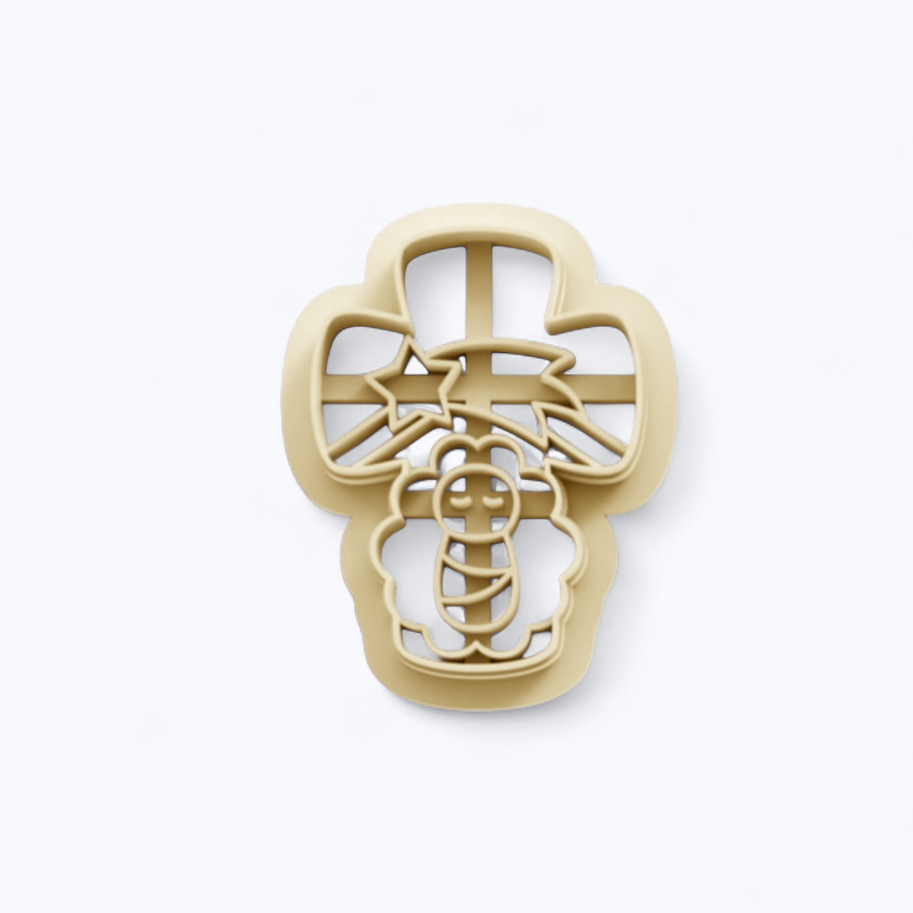 Cross with Baby Jesus 25mm cutter made in UK high grade PLA for precise crafting
