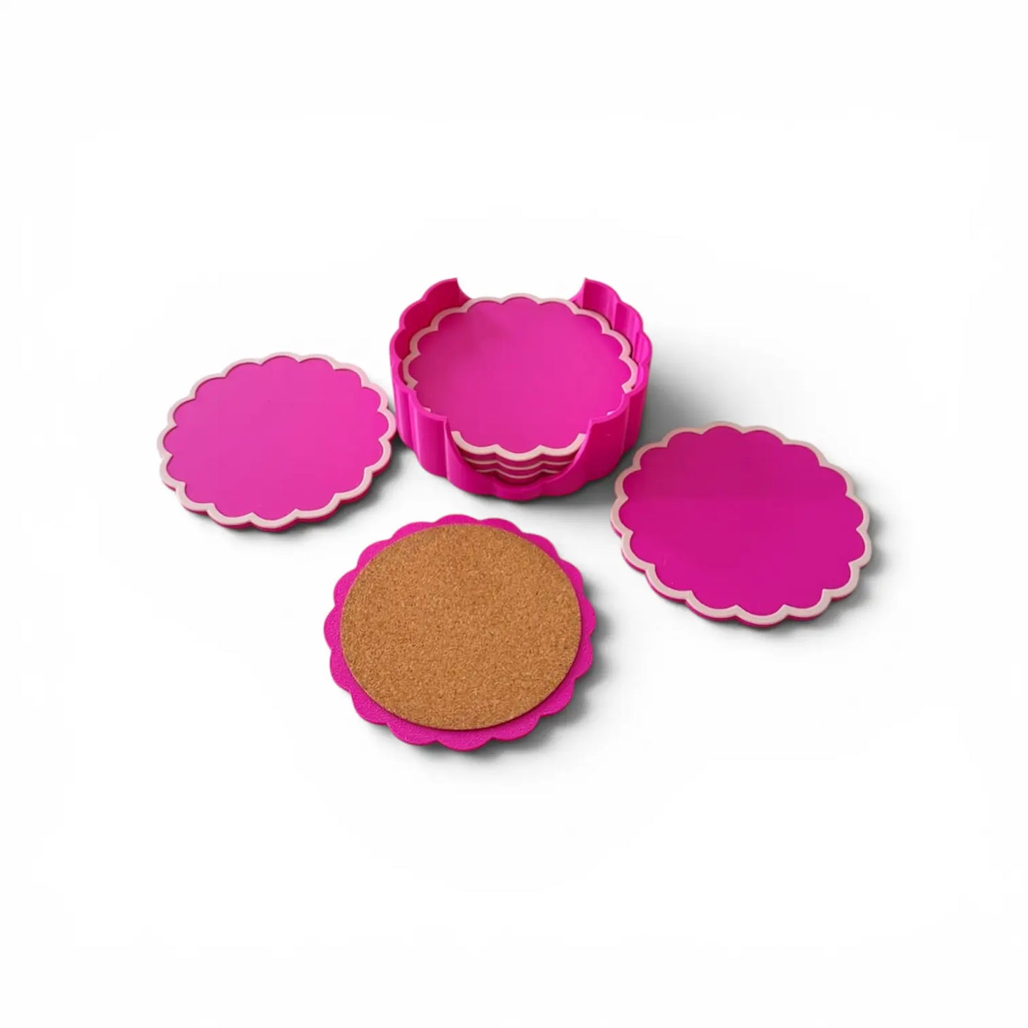 RETRO SCALLOPED COASTER SET RASPBERRY Millees