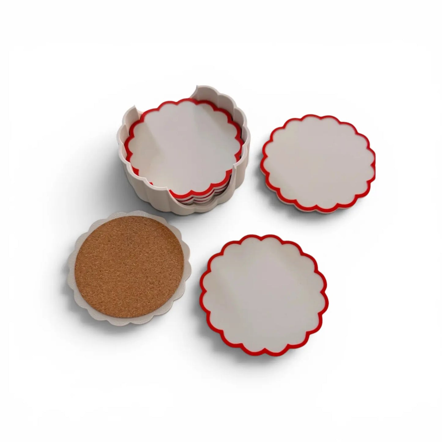 RETRO SCALLOPED COASTER SET BONE AND RED Millees