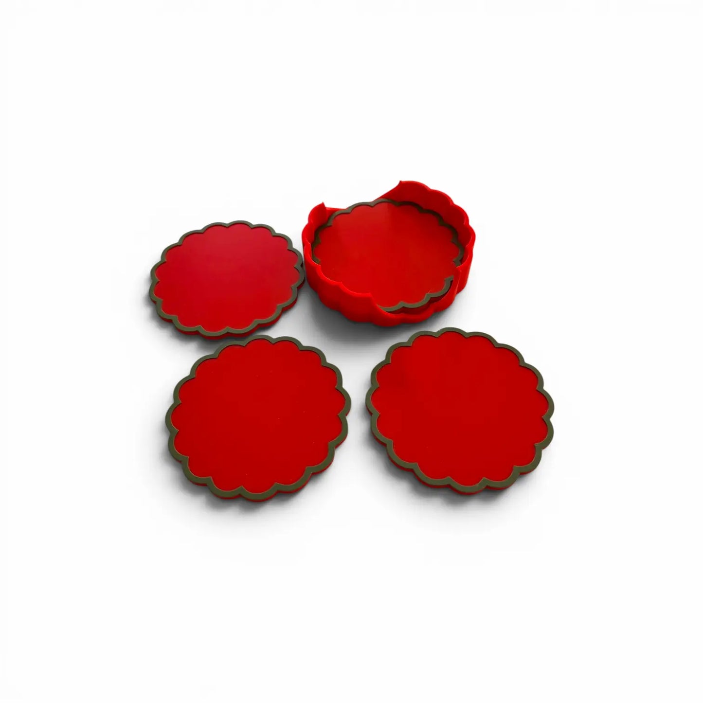 RETRO SCALLOPED COASTER SET RED AND OLIVE Millees
