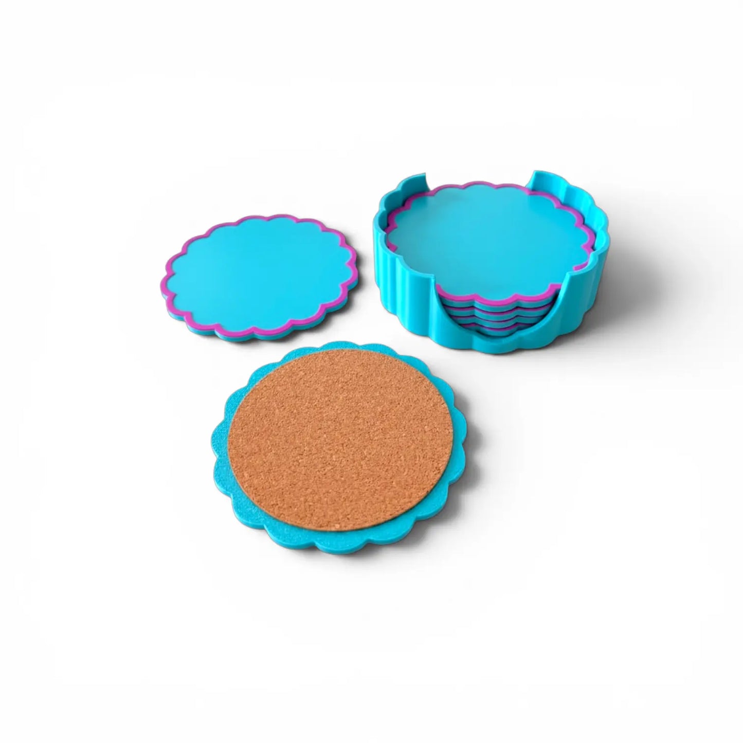 RETRO SCALLOPED COASTER SET TURQUOISE AND RASPBERRY Millees