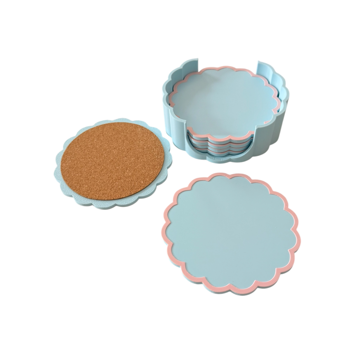 RETRO SCALLOPED COASTER SET BLUE/PINK