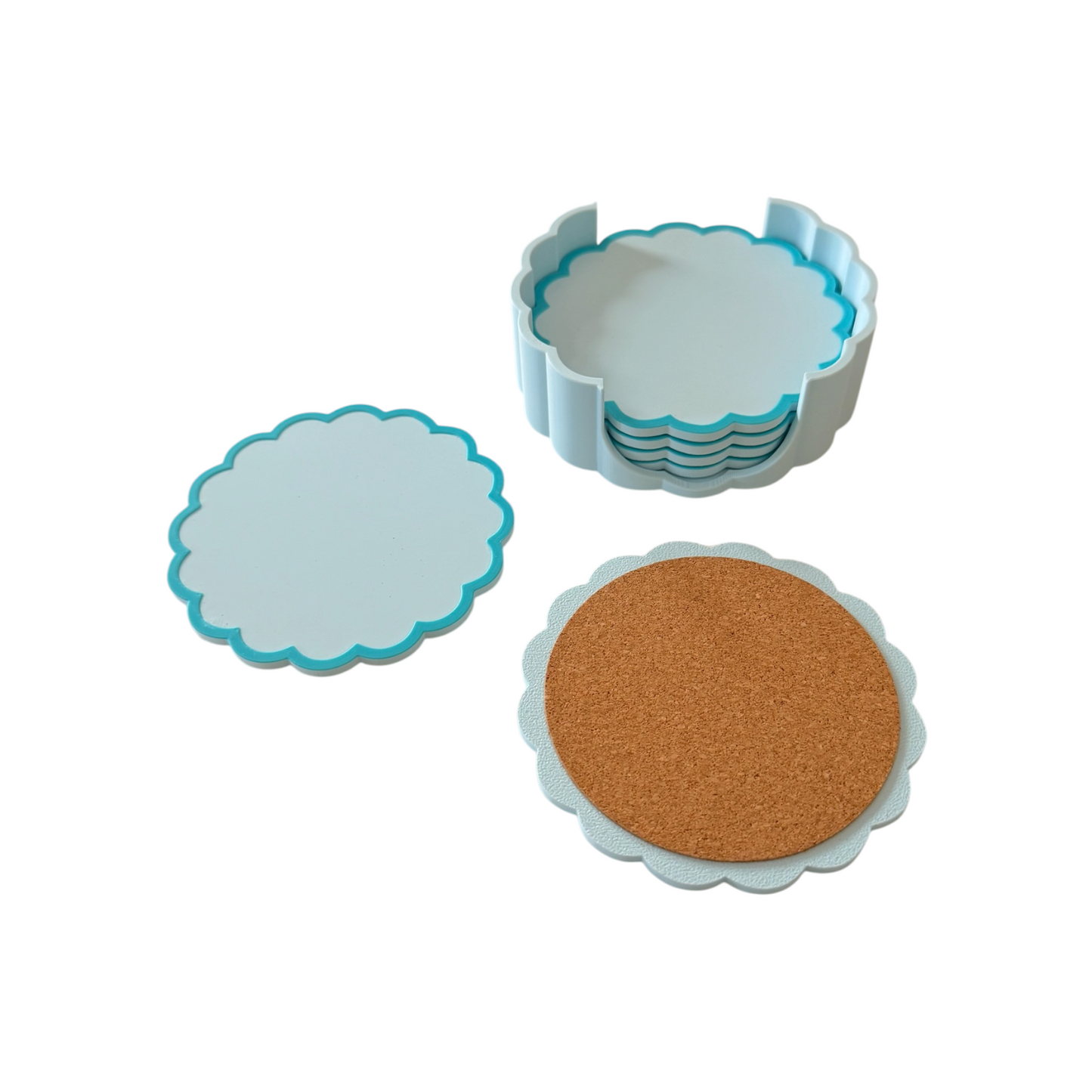 RETRO SCALLOPED COASTER SET BLUE AND TURQUOISE