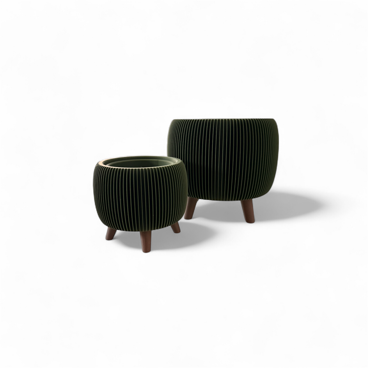 Retro Ribbed Planter - Olive