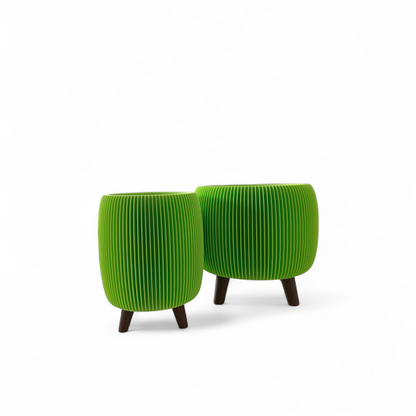 Retro Ribbed Planter - Lime