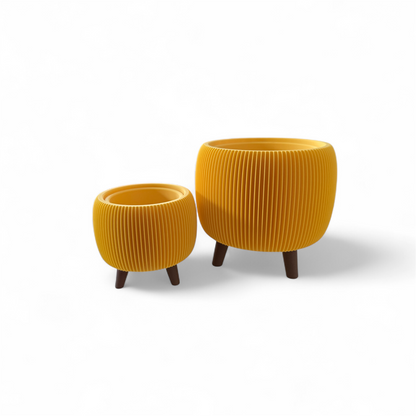 Retro Ribbed Planter - Yellow
