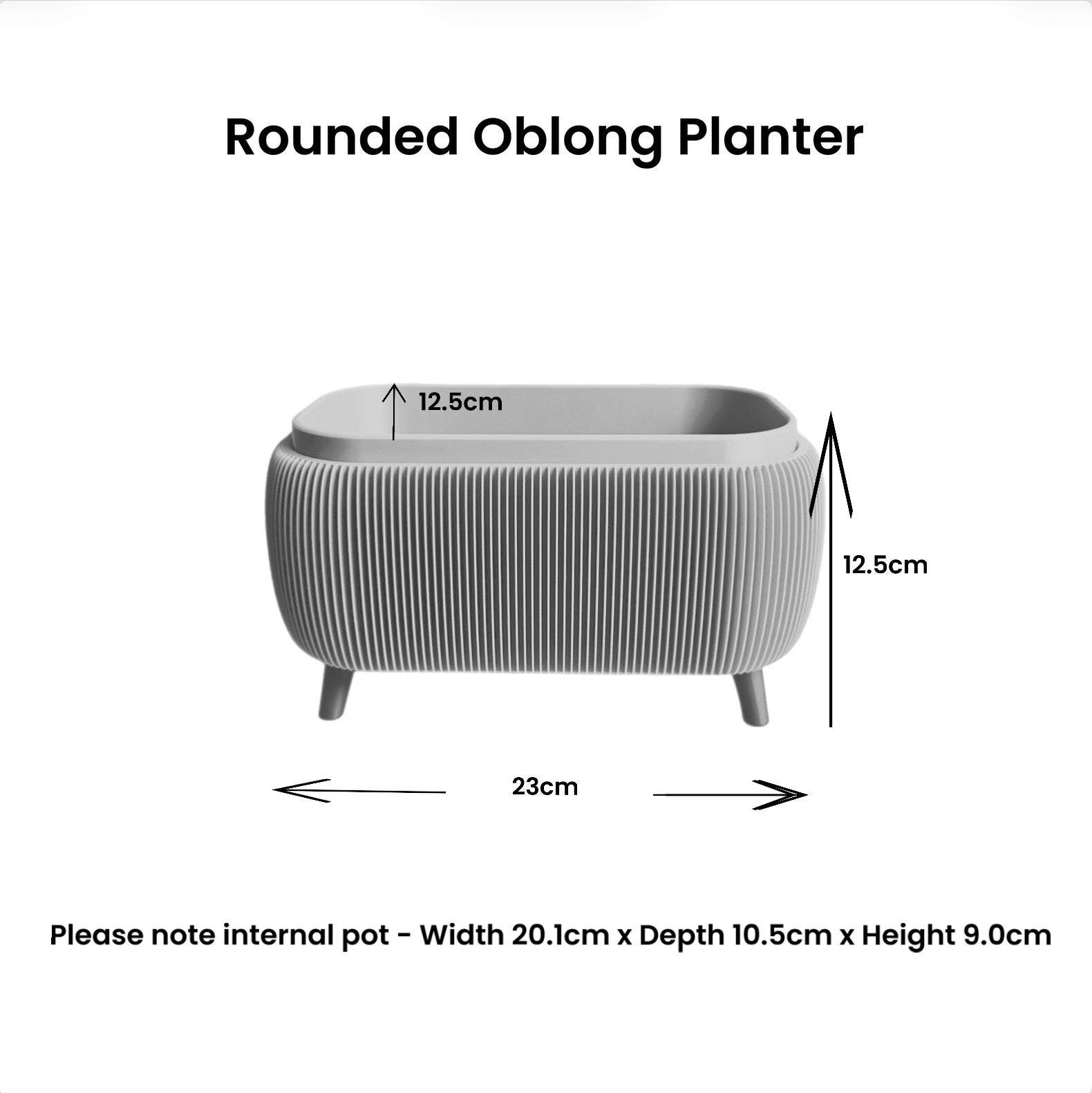 Retro rounded oblong olive planter with ribbed texture and drainage liner for indoor herbs and small plants
