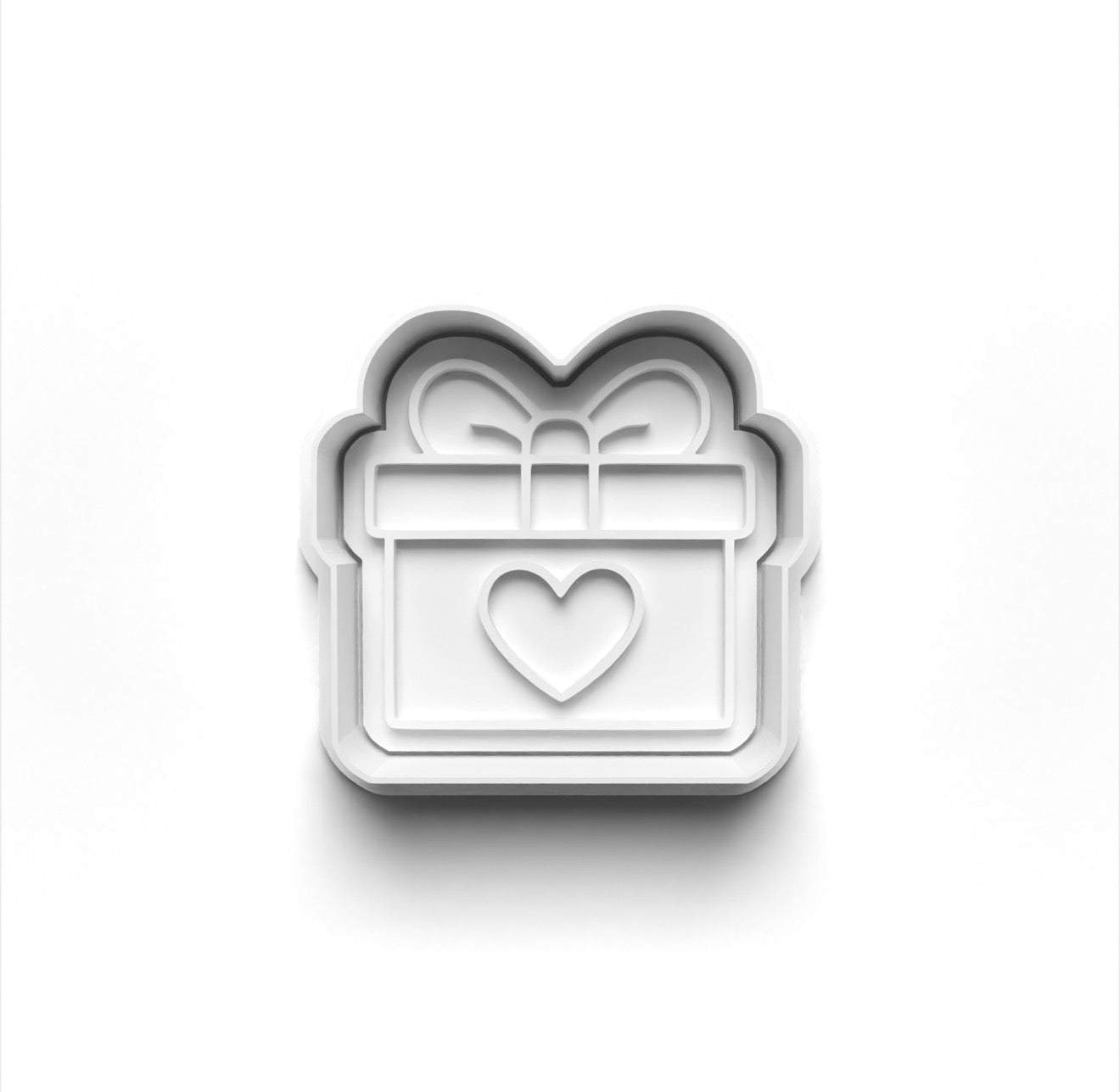 Heart giftbox cookie cutter for fondant and dough shaping, perfect for 1st birthday cookies, 6x6.5cm size