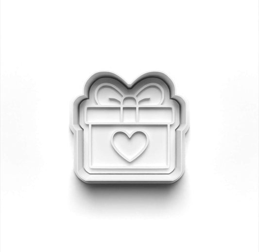 Heart giftbox cookie cutter for fondant and dough shaping, perfect for 1st birthday cookies, 6x6.5cm size
