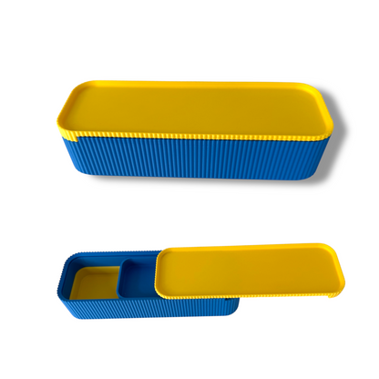 Blue Pencil Case with Yellow Sliding Lid