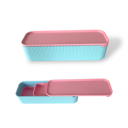 Baby Blue and Pink Pencil Case with Sliding Lid