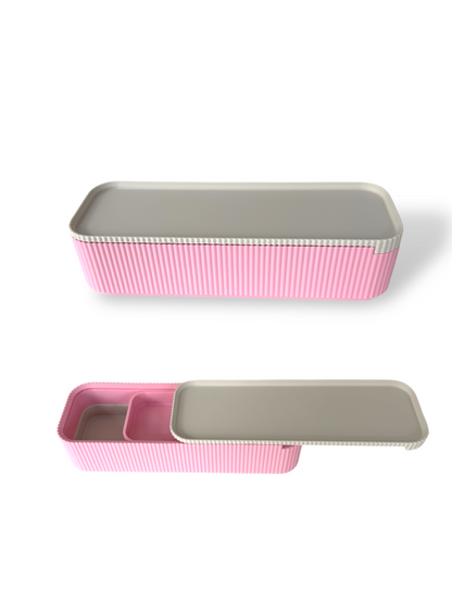 Pastel Pink and Bone Pencil Case with Sliding Lid