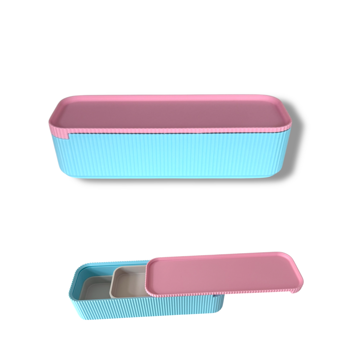 Baby Blue and Pink Pencil Case with Sliding Lid