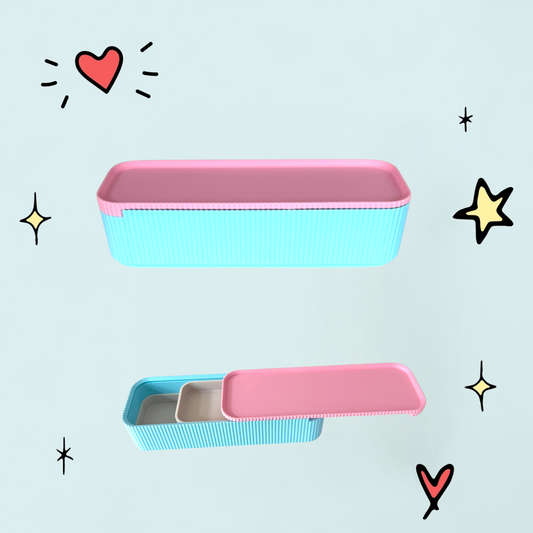 Baby Blue and Pink Pencil Case with Sliding Lid