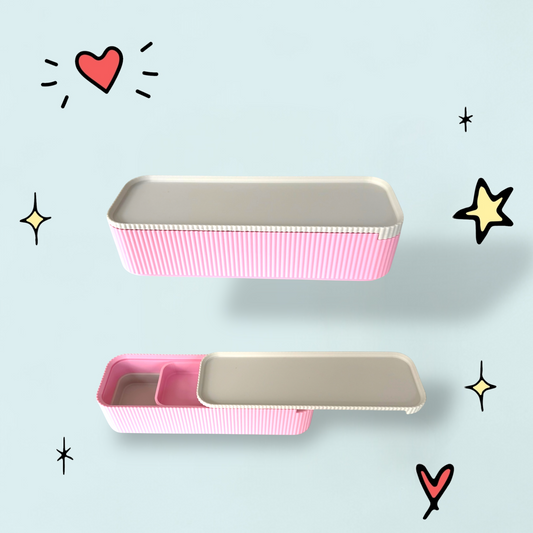 Pastel Pink and Bone Pencil Case with Sliding Lid