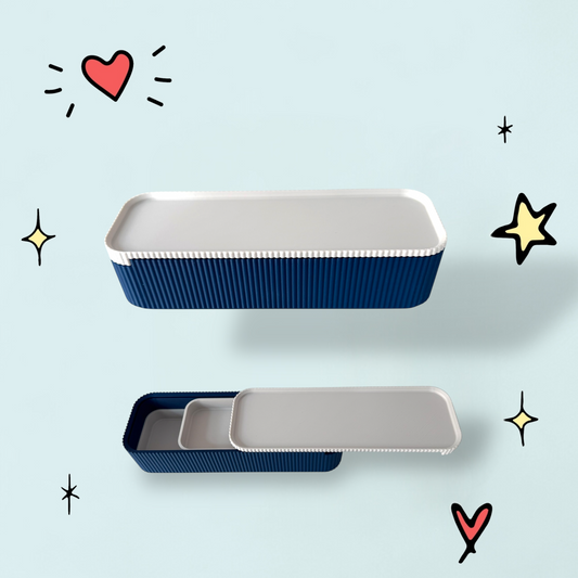 Navy and Bone Pencil Case with Sliding Lid
