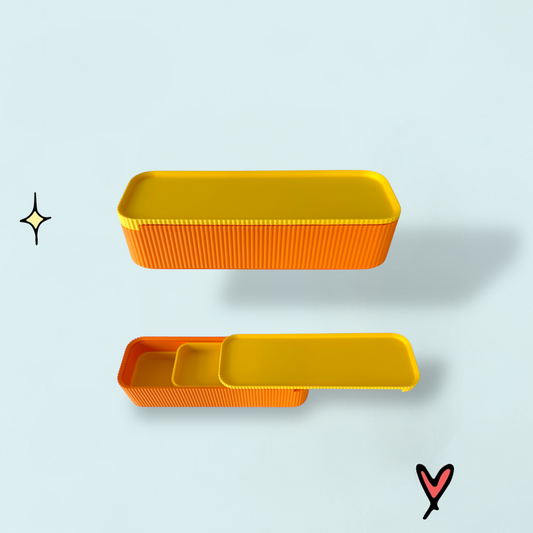 Orange and Yellow Pencil Case with Sliding Lid