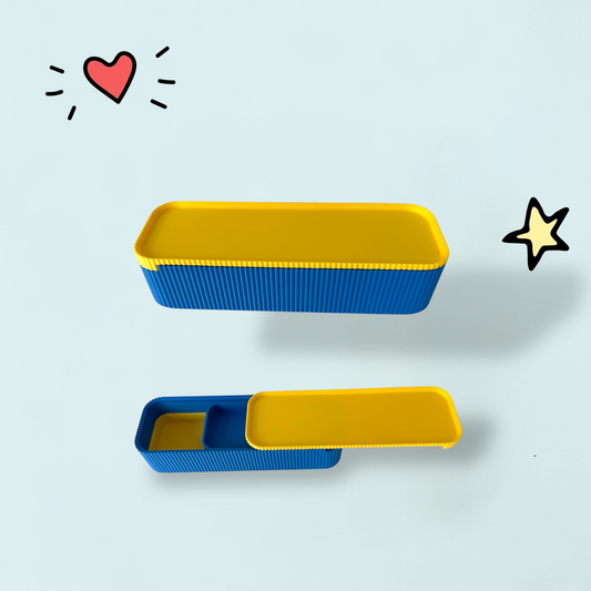 Blue Pencil Case with Yellow Sliding Lid