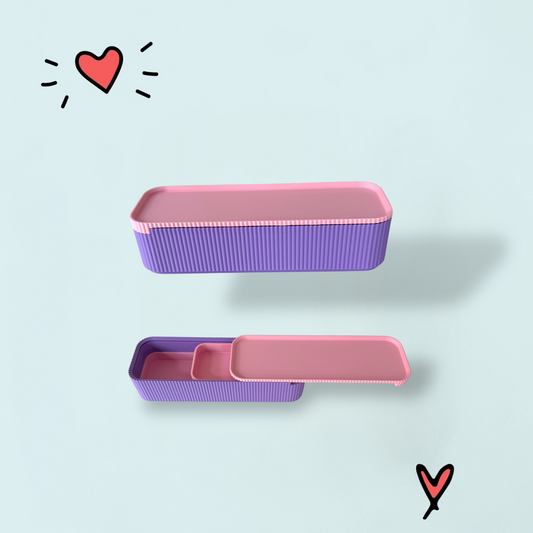 Lilac and Pink Pencil Case with Sliding Lid