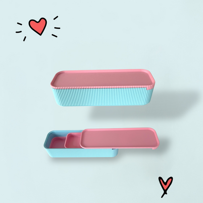 Baby Blue and Pink Pencil Case with Sliding Lid