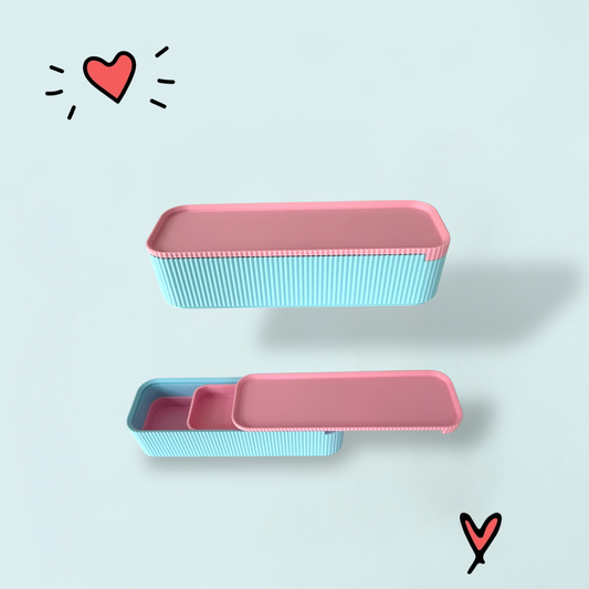 Baby Blue and Pink Pencil Case with Sliding Lid