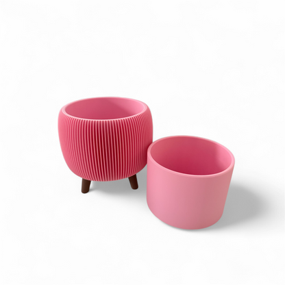 Retro Ribbed Planter - Pink