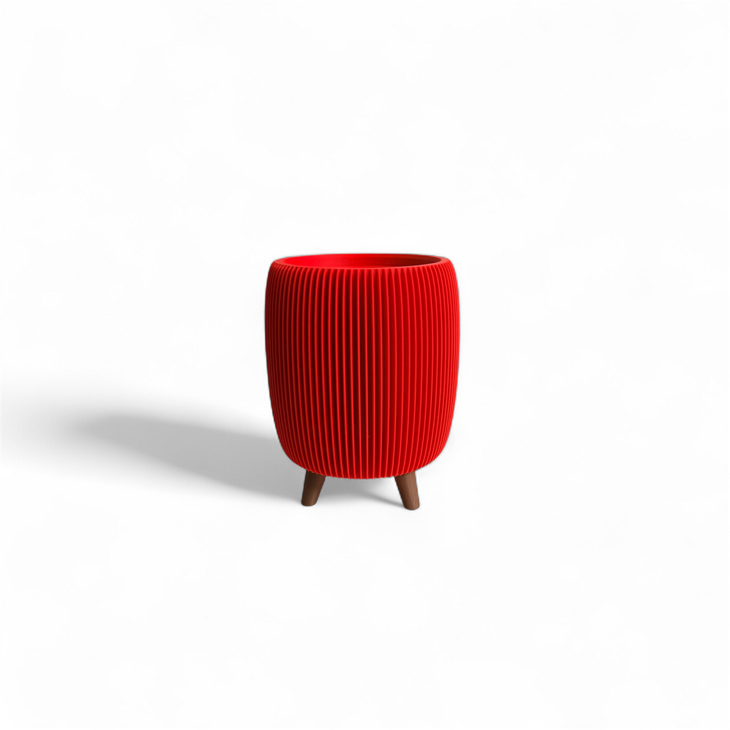 Retro Ribbed Small Planter - Red
