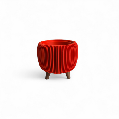 Retro Ribbed Mini Planter - Red